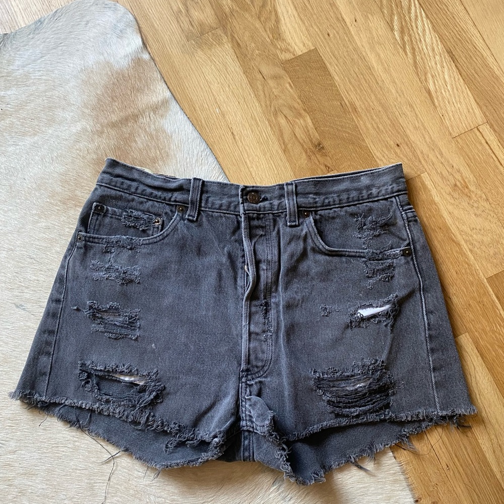 Distressed Gray Denim Shorts - Picture 2 of 4